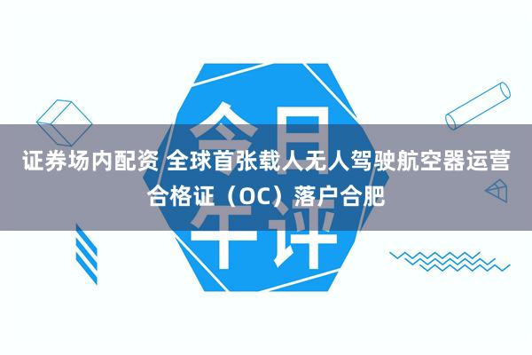 证券场内配资 全球首张载人无人驾驶航空器运营合格证（OC）落户合肥