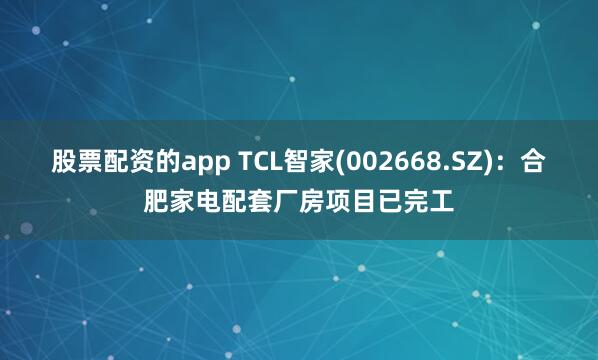 股票配资的app TCL智家(002668.SZ)：合肥家电配套厂房项目已完工