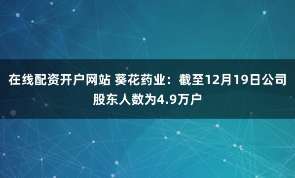 在线配资开户网站 葵花药业：截至12月19日公司股东人数为4.9万户